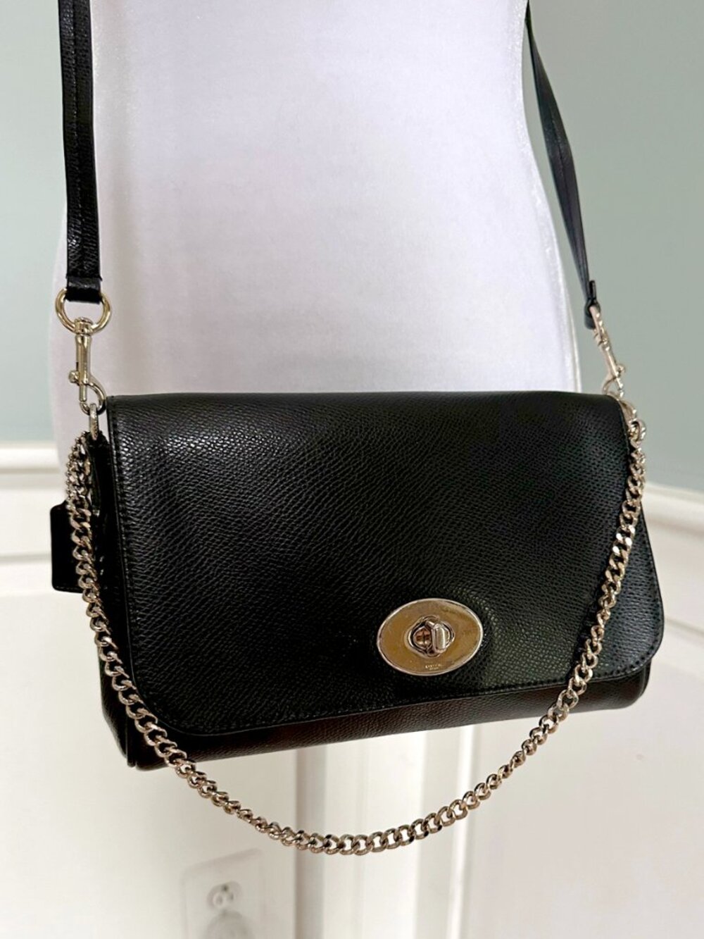 Coach Mini Ruby Black Crossgrain Leather Chain Crossbody Bag F34604